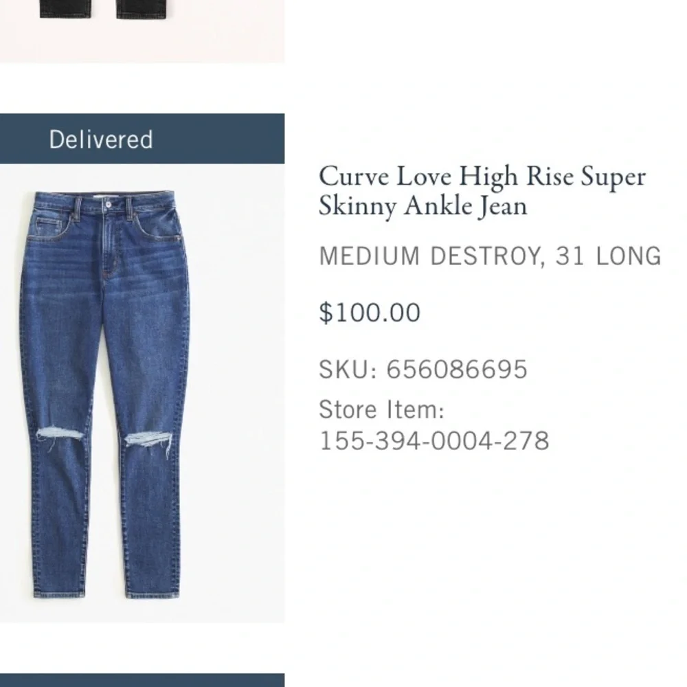 Abercrombie Curve Love High Rise Super Skinny Ankle Jean MEDIUM DESTROY, 31 LONG - Picture 9 of 16